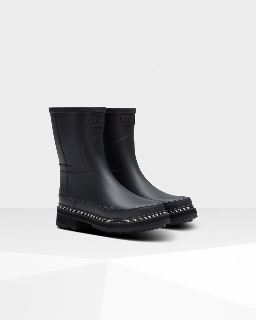 Womens Hunter Short Rain Boots Black - Refined Stitch Detail - 8726410-MQ